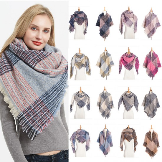 European and American autumn and winter new thickened double-sided checkered fringed square scarf and scarf, women's scarf shawl manufacturer European and American autumn and winter new thickened double-sided checkered fringed square scarf and scarf, women's scarf shawl manufacturer