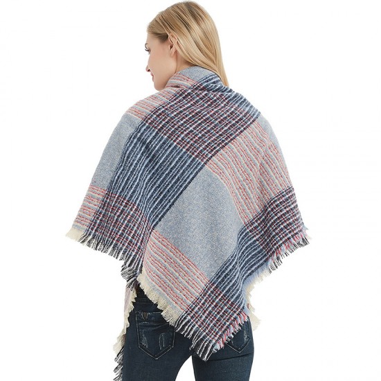 European and American autumn and winter new thickened double-sided checkered fringed square scarf and scarf, women's scarf shawl manufacturer European and American autumn and winter new thickened double-sided checkered fringed square scarf and scarf, women's scarf shawl manufacturer