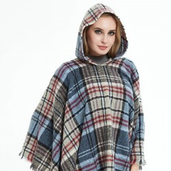 Factory direct sales of new export capes, European and American spring, autumn and winter new tweed pullover checkered hooded cape shawls