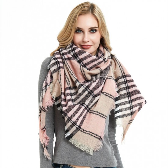 Amazon's popular cross-border items for spring, autumn and winter in Europe and America: loop yarn, full polyester, spiky wool, checkered triangular shawls, scarves and scarves
