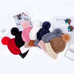 Korean autumn and winter new style My Little Pony's color-blocked children's pom-pom knitted hat and thickened scarf set