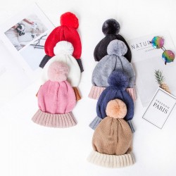 Korean autumn and winter new style My Little Pony's color-blocked children's pom-pom knitted hat and thickened scarf set