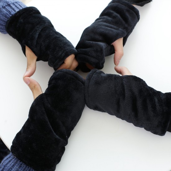 Cross-border supply winter new thickened flannel half-finger gloves for men and women, leopard print solid color black gloves wholesale Cross-border supply winter new thickened flannel half-finger gloves for men and women, leopard print solid color black gloves wholesale
