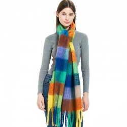 Thickened winter scarves and shawls for European and American trade, long rainbow checkered imitation mohair and flowing Suergram scarves for women