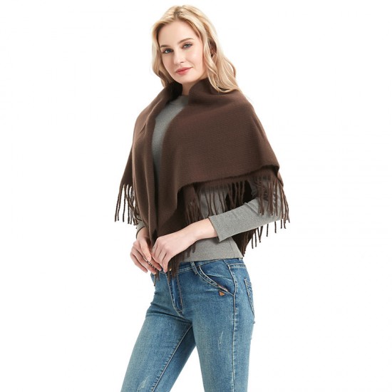 Factory direct supply of European and American style autumn and winter men's and women's full polyester knitted solid color fringed square scarves and scarves wholesale