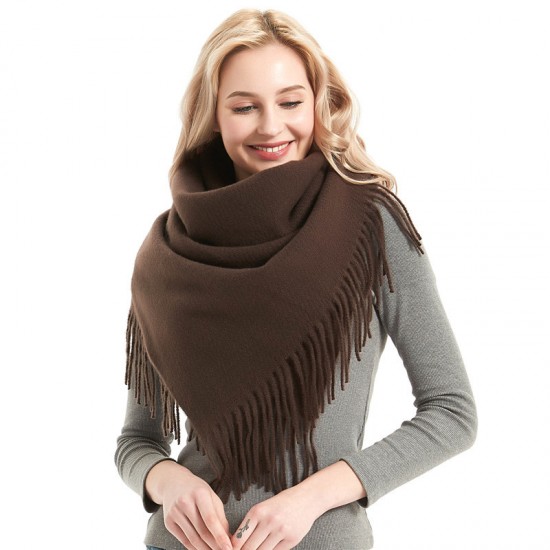 Factory direct supply of European and American style autumn and winter men's and women's full polyester knitted solid color fringed square scarves and scarves wholesale