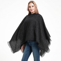 Factory direct sales, foreign trade in stock, European and American spring, autumn and winter women's shawls with floral patterns, pure black hooded capes