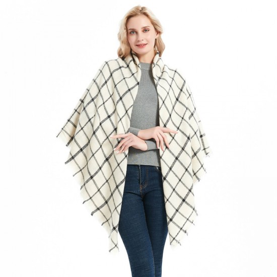Factory direct sales, new autumn and winter style scarves, faux cashmere acrylic black beige checkered square scarves and shawls for women Factory direct sales, new autumn and winter style scarves, faux cashmere acrylic black beige checkered square scarves and shawls for women