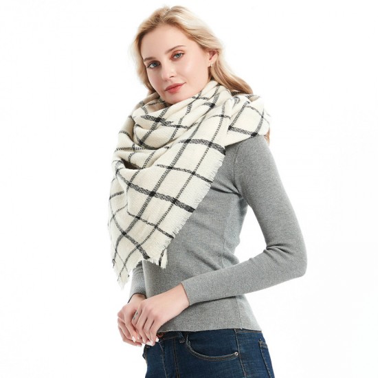 Factory direct sales, new autumn and winter style scarves, faux cashmere acrylic black beige checkered square scarves and shawls for women Factory direct sales, new autumn and winter style scarves, faux cashmere acrylic black beige checkered square scarves and shawls for women