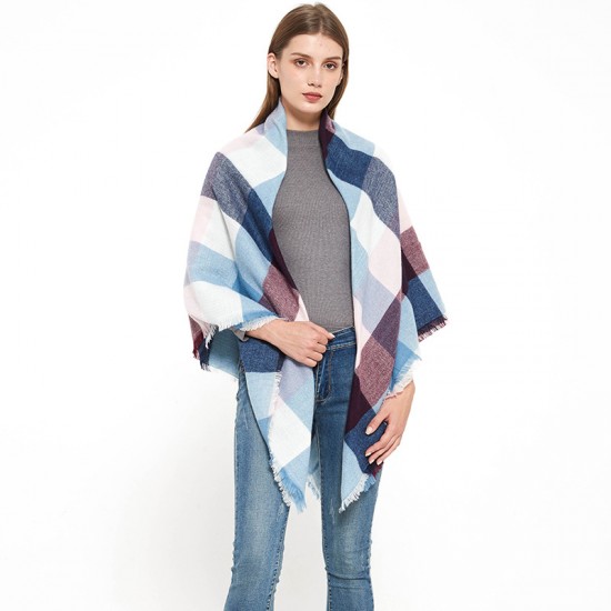 Factory direct sales of 48-count fine yarn high-density checkered square scarves and shawls for women with European and American autumn and winter outer molds Factory direct sales of 48-count fine yarn high-density checkered square scarves and shawls for women with European and American autumn and winter outer molds