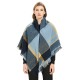 Amazon's hot autumn and winter new style European and American loop yarn shawl manufacturer blue fringed checkered square scarf Amazon's hot autumn and winter new style European and American loop yarn shawl manufacturer blue fringed checkered square scarf