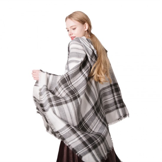 European and American spring, autumn and winter new seven-color checkered hooded cape shawl, hooded head, air conditioner large shawl manufacturer European and American spring, autumn and winter new seven-color checkered hooded cape shawl, hooded head, air conditioner large shawl manufacturer