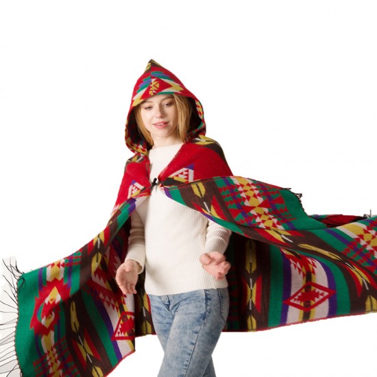 Autumn and winter new Yunnan horn-buckle ethnic style hooded cape shawl Bohemian ethnic style hooded shawl manufacturer Autumn and winter new Yunnan horn-buckle ethnic style hooded cape shawl Bohemian ethnic style hooded shawl manufacturer