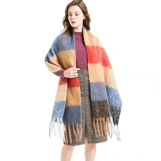 Factory direct sales of thick and coarse checkered scarves for autumn and winter, circle sand, thick braids, thick whiskers, braids, scarves and shawls