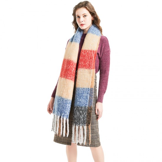Factory direct sales of thick and coarse checkered scarves for autumn and winter, circle sand, thick braids, thick whiskers, braids, scarves and shawls
