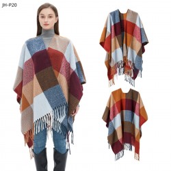 OEM manufacturer of new cross-border foreign trade European and American spring and winter large-tassel colorful large checkered shawls