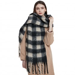 Customized LOGO for European and American autumn and winter loop yarn imitation mohair thick beard black rice checkered scarf manufacturers