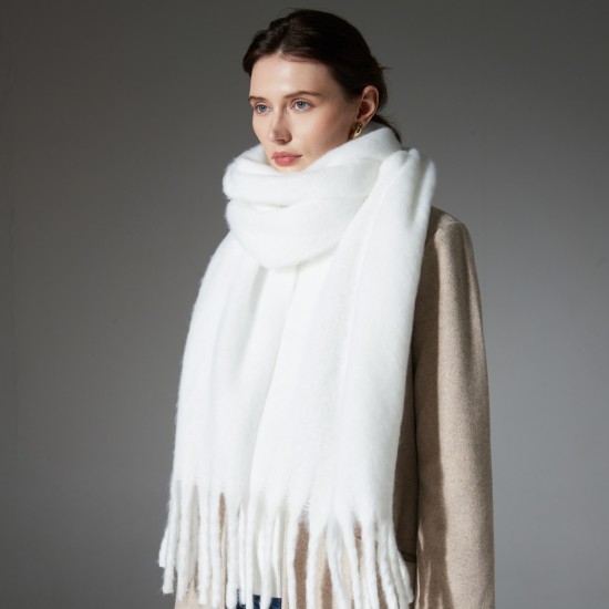Amazon export European and American autumn and winter hoop gauze thick beard thick braid tassel white scarf shawl in stock manufacturer Amazon export European and American autumn and winter hoop gauze thick beard thick braid tassel white scarf shawl in stock manufacturer