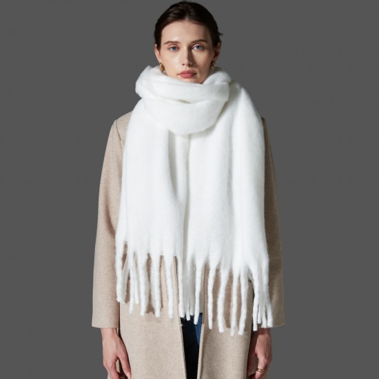 Amazon export European and American autumn and winter hoop gauze thick beard thick braid tassel white scarf shawl in stock manufacturer Amazon export European and American autumn and winter hoop gauze thick beard thick braid tassel white scarf shawl in stock manufacturer