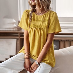 Self-developed and designed Amazon round-neck patchwork top for Spring/Summer 2023 loose women's shirt in solid color