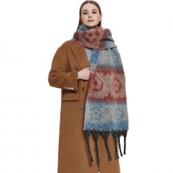 New cross-border shawl for women, European and American autumn and winter thickened imitation mohair coarse tassel large jacquard flower scarf