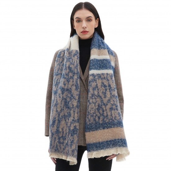 Wholesale manufacturer of new cross-border trade European and American autumn and winter men's and women's short beard jacquard patchwork leopard print scarves Wholesale manufacturer of new cross-border trade European and American autumn and winter men's and women's short beard jacquard patchwork leopard print scarves