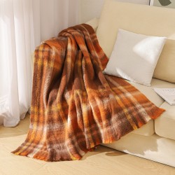 Foreign trade European and American autumn and winter hoop yarn imitation mohair coffee-colored thickened shawl cover blanket manufacturer