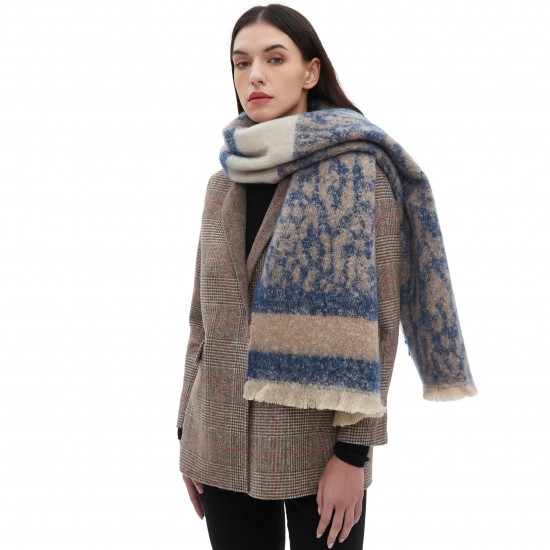 Wholesale manufacturer of new cross-border trade European and American autumn and winter men's and women's short beard jacquard patchwork leopard print scarves Wholesale manufacturer of new cross-border trade European and American autumn and winter men's and women's short beard jacquard patchwork leopard print scarves