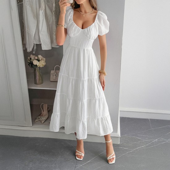 Diyun Cross-border European and American casual vacation style puffed-sleeve long dress women's clothing 2025 Summer Independent store on Amazon