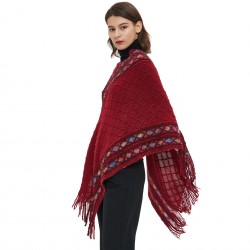 European and American spring and autumn new retro ethnic style solid-color knitted pullover cape shawl in stock manufacturer