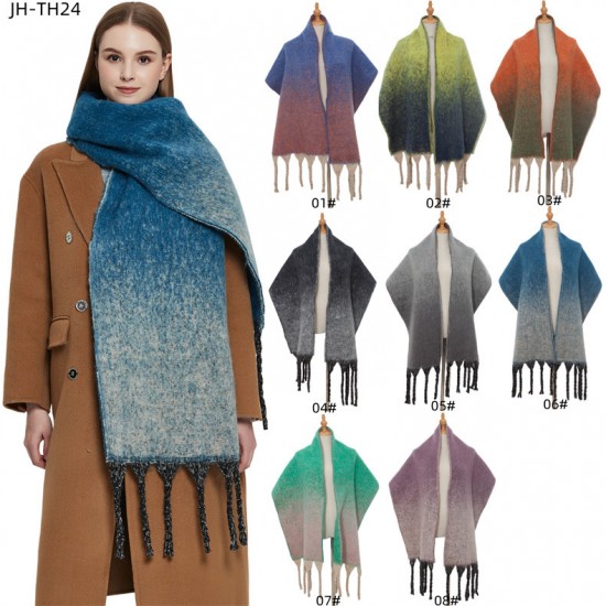 Amazon's new export shawl, a thickened winter scarf with a loop and thick tassel gradient color for Europe and America Amazon's new export shawl, a thickened winter scarf with a loop and thick tassel gradient color for Europe and America