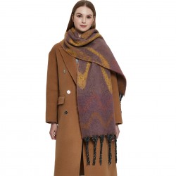 New thick beard shawl for foreign trade, European and American autumn and winter, thickened loop yarn, wavy pattern large jacquard thick tassel scarf