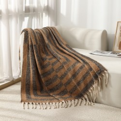 Amazon blanket export new European and American autumn and winter faux mohair thickened striped large shawl jacquard blanket