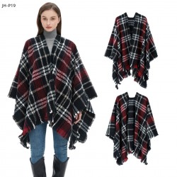 Amazon export Europe and America autumn and Winter new large cape circle sand red black checkered split shawl custom manufacturer