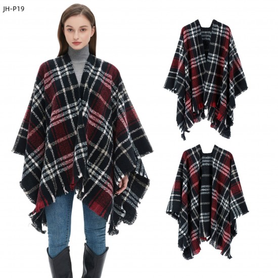 Amazon export Europe and America autumn and Winter new large cape circle sand red black checkered split shawl custom manufacturer Amazon export Europe and America autumn and Winter new large cape circle sand red black checkered split shawl custom manufacturer