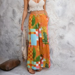 Diyun Cross-border Women's Clothing 2025 Spring/Summer European and American Bohemian vacation Style cotton print Versatile casual pants