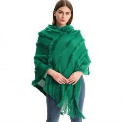 New foreign trade hooded jacket, European and American autumn and winter shawl, women's solid color hooded sweater, knitted pullover cape shawl