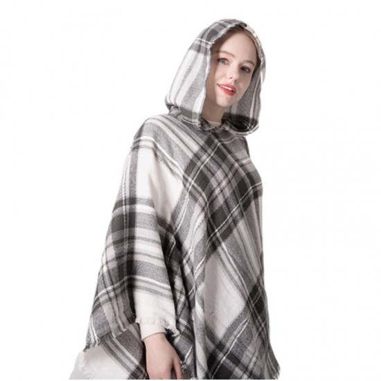 European and American spring, autumn and winter new seven-color checkered hooded cape shawl, hooded head, air conditioner large shawl manufacturer European and American spring, autumn and winter new seven-color checkered hooded cape shawl, hooded head, air conditioner large shawl manufacturer
