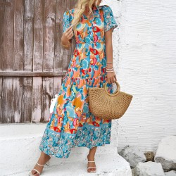 Diyun Cross-border European and American vacation Casual style printed dress Women's clothing Spring/Summer 2025 Amazon Independent Foreign Trade Station
