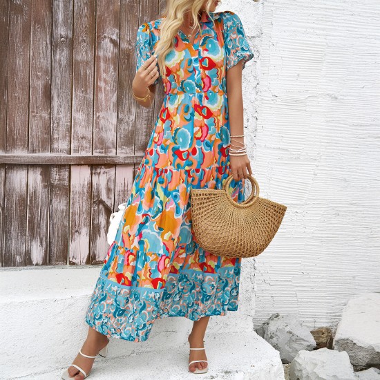 Diyun Cross-border European and American vacation Casual style printed dress Women's clothing Spring/Summer 2025 Amazon Independent Foreign Trade Station Diyun Cross-border European and American vacation Casual style printed dress Women's clothing Spring/Summer 2025 Amazon Independent Foreign Trade Station
