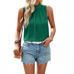 Diyun Cross-border Women's Clothing Amazon Spring/Summer 2024 Foreign trade Elegant semi-high neck solid color pullover sleeveless top