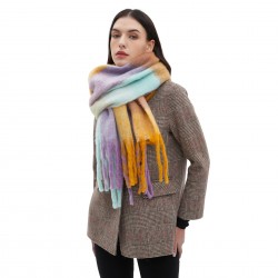 Manufacturer's in-stock cross-border hot items, new autumn and winter men's and women's checkered scarves with loop yarn and thick tassels for Europe and America