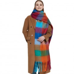 New autumn and winter style of thickened loop yarn shawl, mohair thick beard and seven-color checkered scarf in stock from the manufacturer