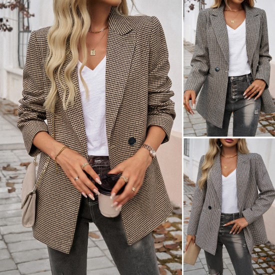 Diyun Cross-border 2024 Autumn/Winter Amazon European and American women's outerwear, elegant commuting color contrasting lapel button-up small suit