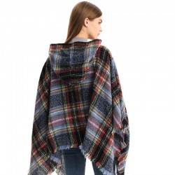 A new cross-border export shawl, a double-sided checkered hooded cape for spring, autumn and winter in Europe and America