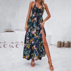 Diyun Cross-border Dress Amazon Spring/Summer 2024 Foreign Trade Casual Vacation Printed halter Floral dress