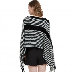 A popular European and American pullover cape shawl for spring, autumn and winter, a black striped knitted shawl