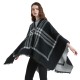 New European and American autumn and winter faux cashmere black and white checkered leather button-split shawl for women's capes manufacturer New European and American autumn and winter faux cashmere black and white checkered leather button-split shawl for women's capes manufacturer