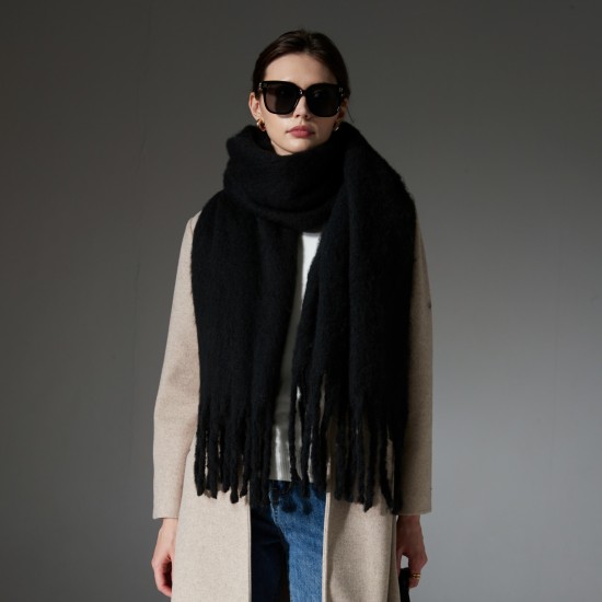 European and American winter loop yarn imitation mohair white flow suge scarf and shawl manufacturer in stock for customization European and American winter loop yarn imitation mohair white flow suge scarf and shawl manufacturer in stock for customization