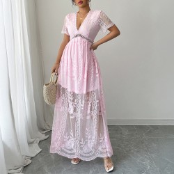 Diyun Cross-border European and American elegant style deep V high-end women's dress 2025 Spring/Summer Amazon Independent Store